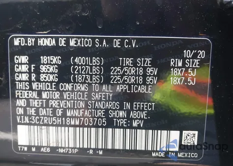 2021 Honda Hr-V 2Wd Sport from USA, damaged, VIN 3CZRU5H18MM703705